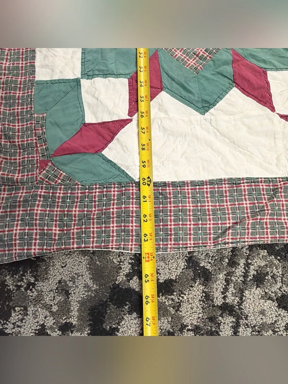 VTG Antique Very Old Quilt Blanket Patchwork 8 Pointed Stars 3D Hand Sewn 80x64”